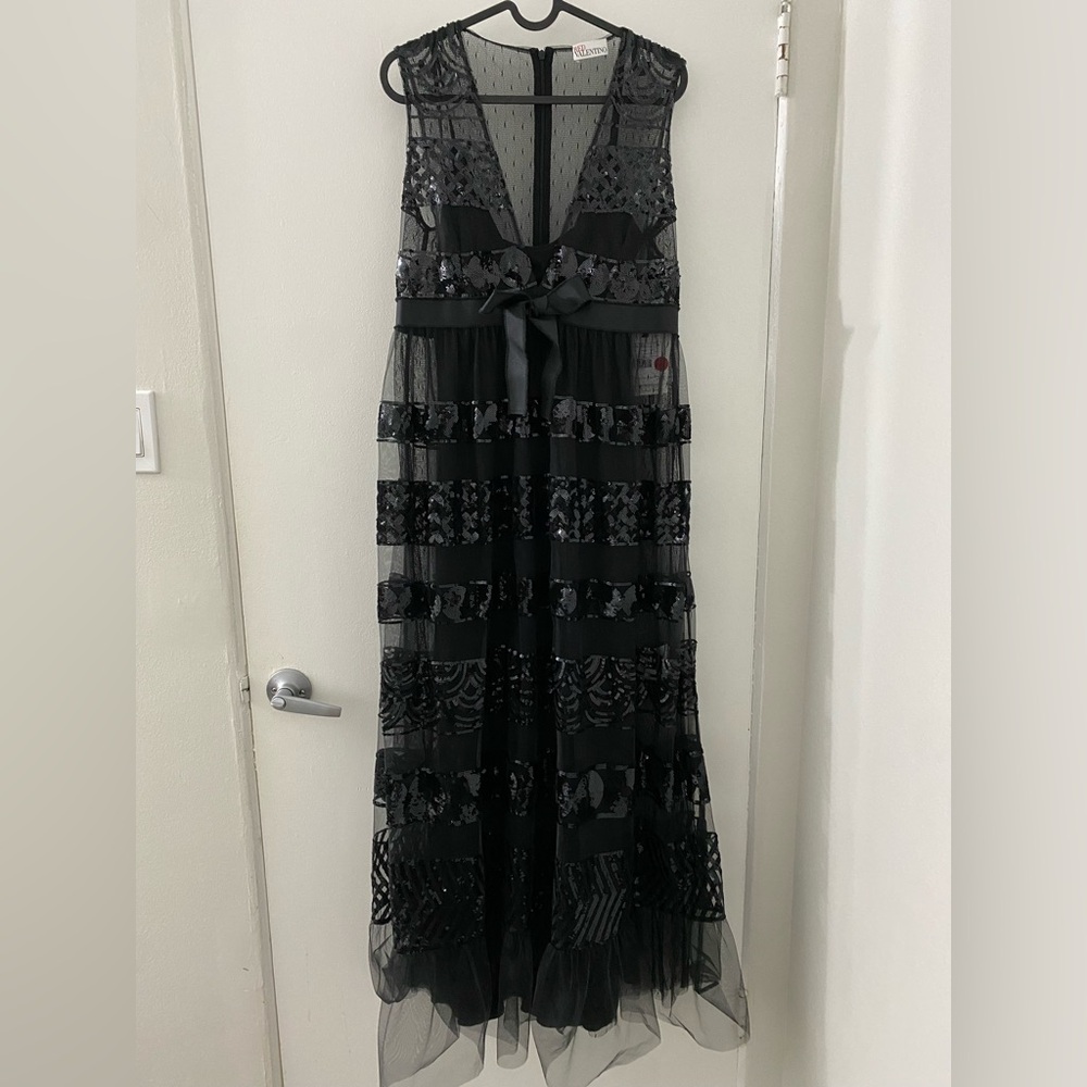 RED Valentino Black Sequin Embellished Design evening dress